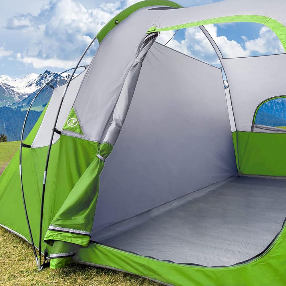 CAMPROS CP - Tienda de campaña para 9 personas, resistente al agua para 2 habitaciones, con mosca superior, 4 ventanas de malla grandes, doble capa, fácil de instalar, portátil con bolsa de transporte