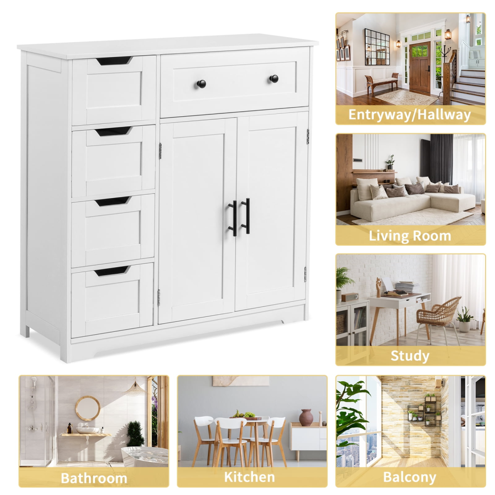 Mueble de baño de madera con 5 cajones y 1 armario, para entrada de salón, color blanco