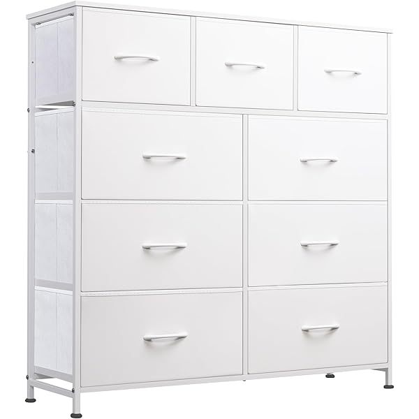 Cómoda con cajones, torre de almacenamiento de tela para dormitorio, entrada, armario, unidad organizadora de arcón alto con contenedores de tela, estructura de acero,