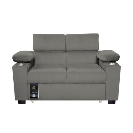 Sofá Cama Baltimore con Porta Vasos y Bolsillos Laterales 2 plz Gris Claro
