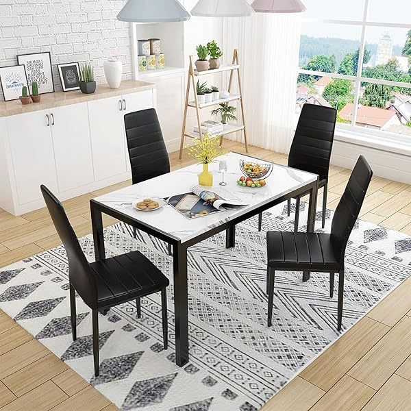 Juego de mesa de comedor para 4, 5 piezas de mármol DiningTableSet