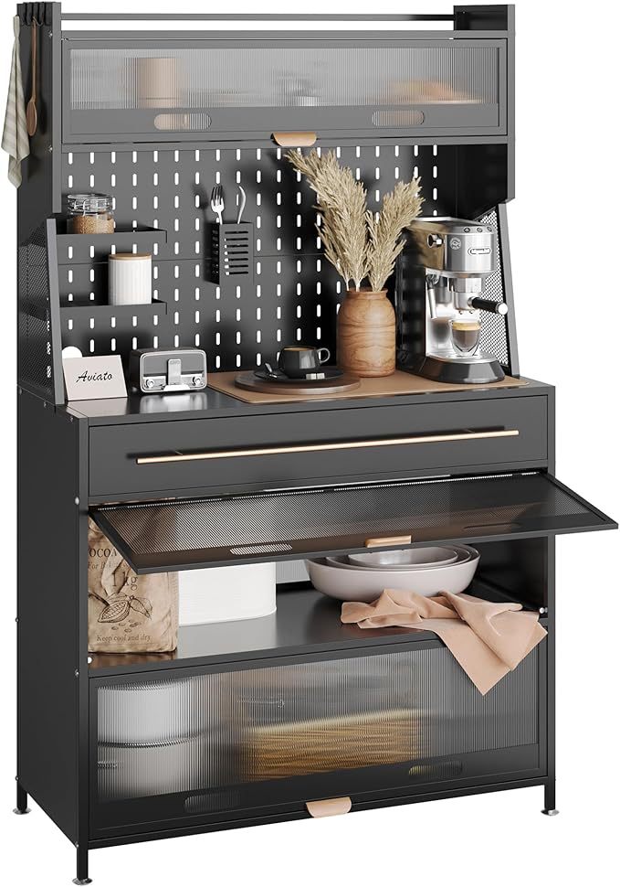 Armario de Cocina, Estante para Microondas, Gran Estante de Almacenaje de Cocina, DIY Creativo, con Ruedas de Freno, para Garaje, Despensa, Cocina, Hogar, Blanco 100×40×165cm