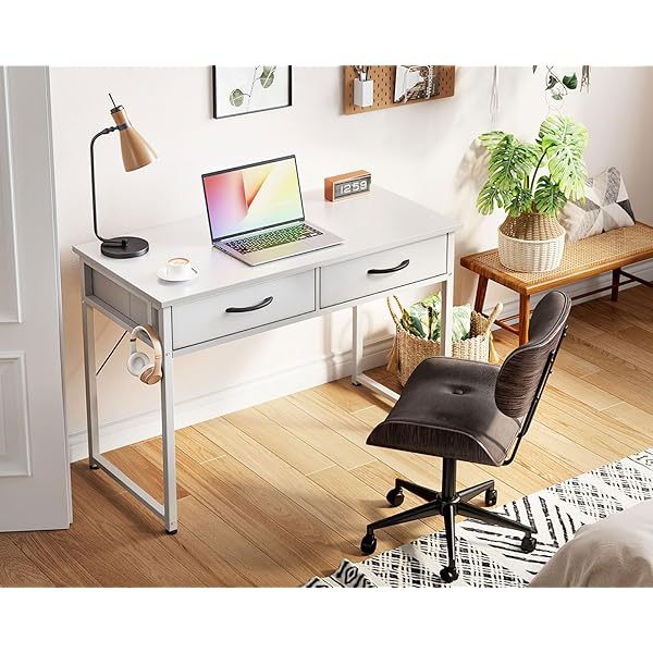 Escritorio de tocador blanco, mesa de estudio, escritura y trabajo moderna de 32 pulgadas