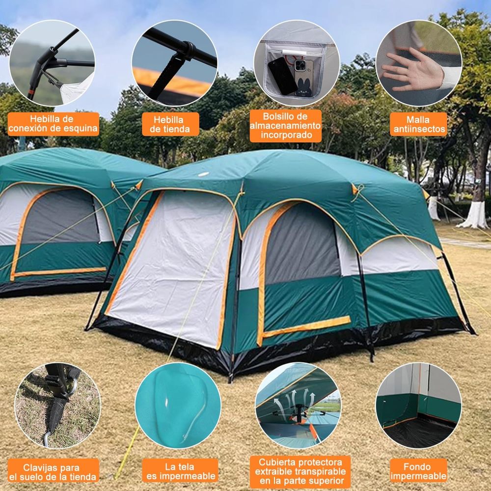 Dopwii Casa de Campaña Portátil,Tienda de Campaña para5~8 Personas,Tienda Familiar de Fácil Instalación,Tienda para Acampar Impermeable con Alfombra de Piso y Toldo de Puerta,Gran Ventilación
