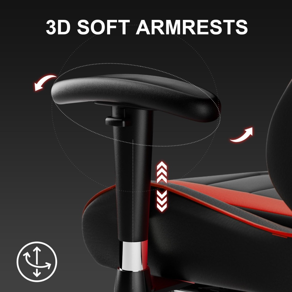 Silla gaming, silla ergonómica de escritorio con soporte lumbar, cuero sintético, reposapiés y reposacabezas ajustable.
