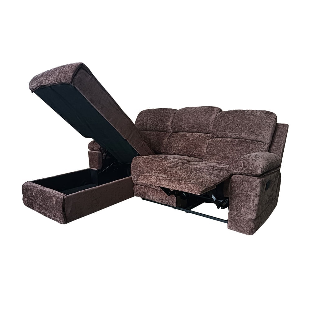 Seccional Liam Reclinable Con Almacen Marron