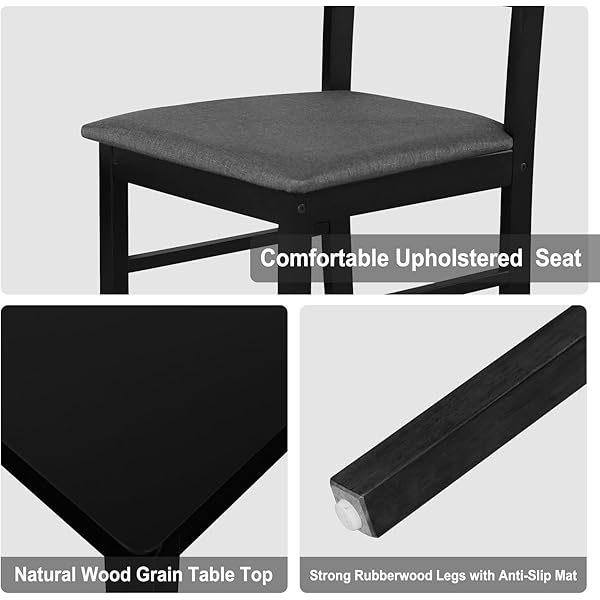 Dining Table Set for 4, 5-Piece Wood Modern Rectangular Dining Table Set for Home with 4 Upholstered Chairs