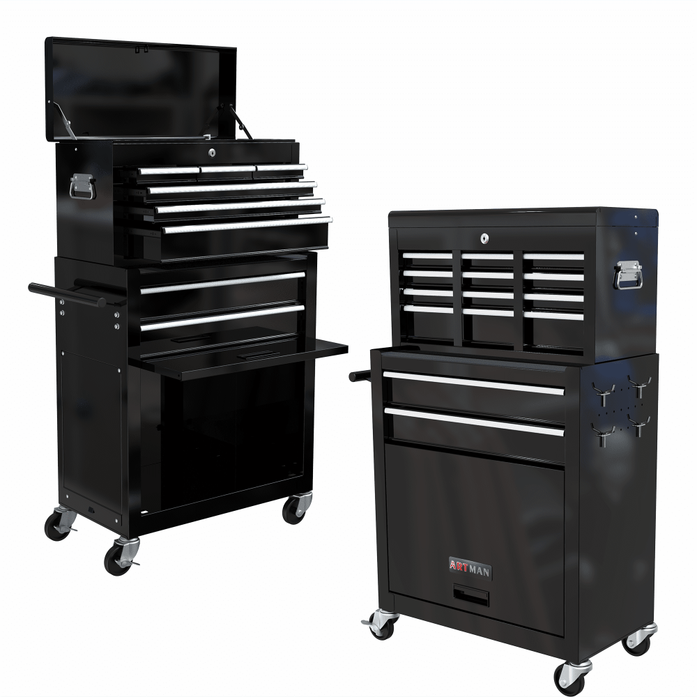 Caja y armario para herramientas 2 en 1, caja de herramientas con ruedas de 8 cajones y gran capacidad