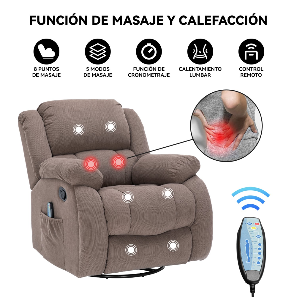 Berger Reclinable con Masajes Y Calefacción Tela Café