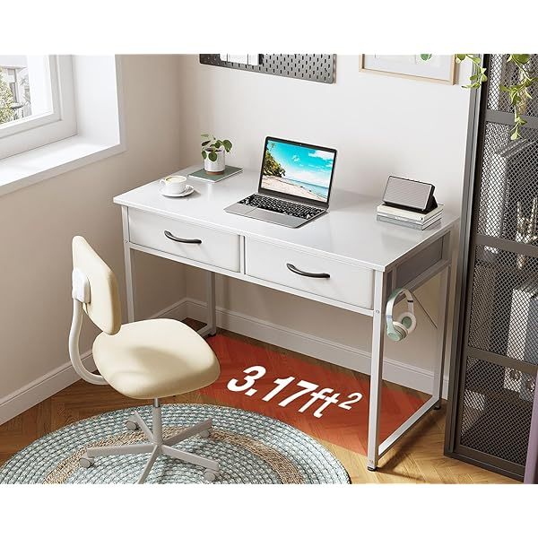 Escritorio de tocador blanco, mesa de estudio, escritura y trabajo moderna de 32 pulgadas
