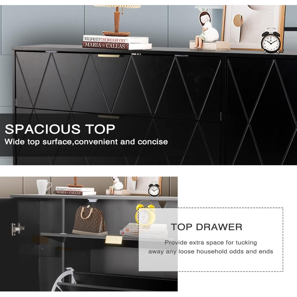 Shoes Storage Cabinet with 3 Flip Drawers & Boot Rack,Freestanding Modern Shoes Organizer with Metal Legs, Black Entryway Shoe