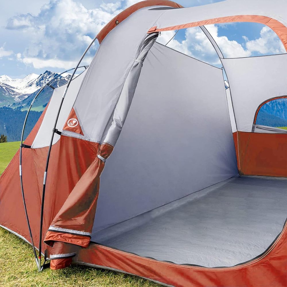 CAMPROS CP - Tienda de campaña para 9 personas, resistente al agua para 2 habitaciones, con mosca superior, 4 ventanas de malla grandes, doble capa, fácil de instalar, portátil con bolsa de transporte