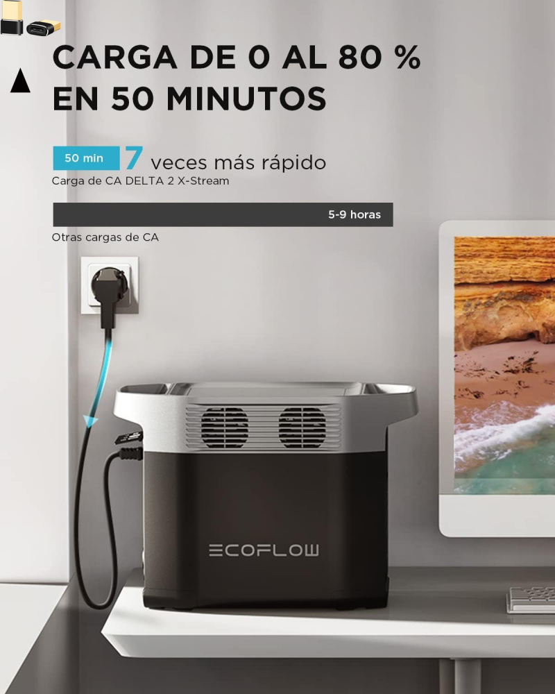 Central eléctrica portátil DELTA 2, 1024 Wh LiFePO4 (LFP), carga rápida, generador solar (panel solar opcional) para energía de reserva en el hogar, camping y vehículos recreativos