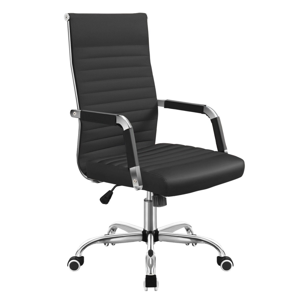 Silla de Trabajo con Brazos - Piel Imitación Cuero - Ideal para Oficina/Reuniones