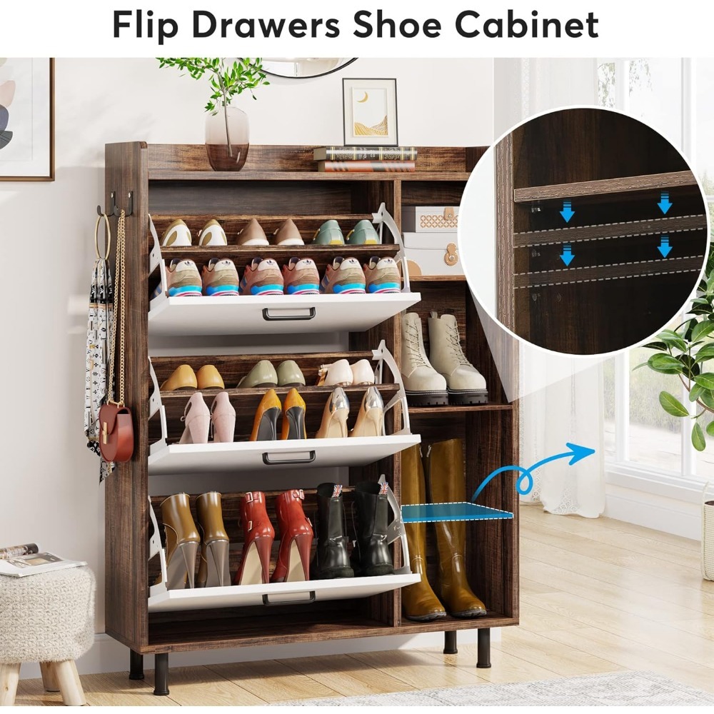 Tribesigns Shoe Cabinet, Flip Drawers Shoe Storage Cabinet for Entryway with 3 Flip Drawers and 5 Shelves, Freestanding Shoes
