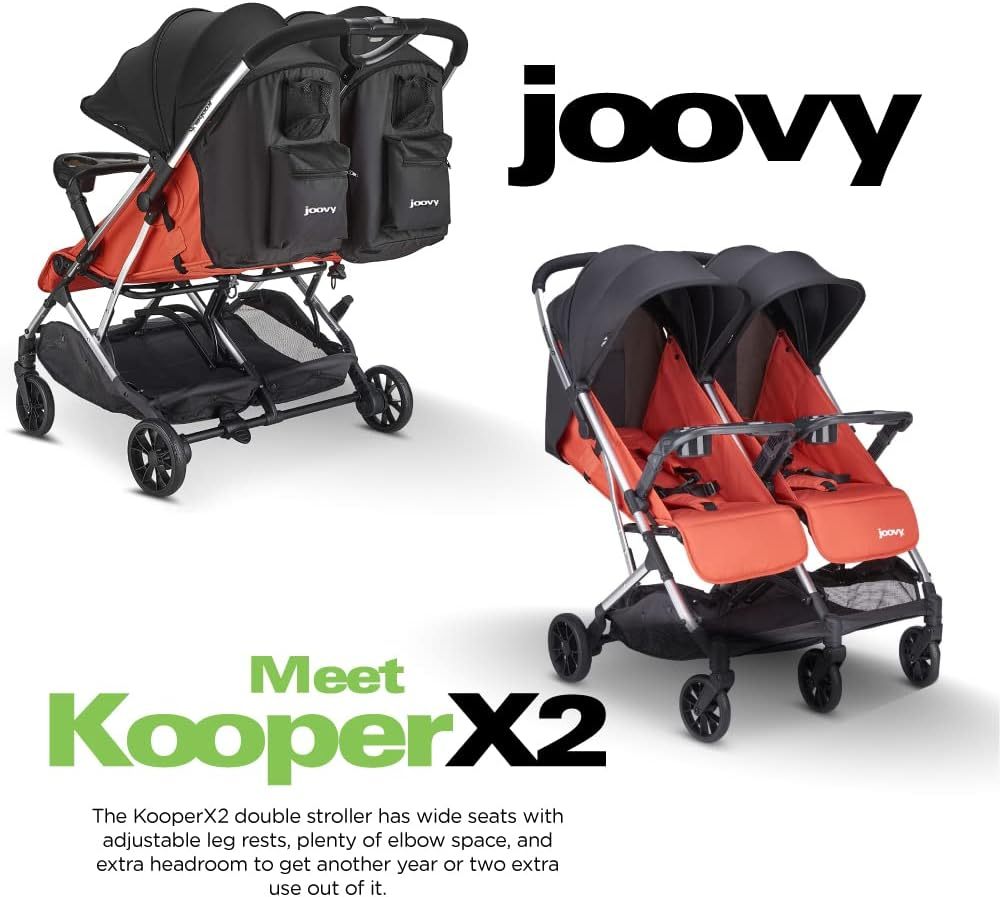 Joovy Kooper X2 carriola doble, carriola de viaje ligero, plegable compacto con bandeja