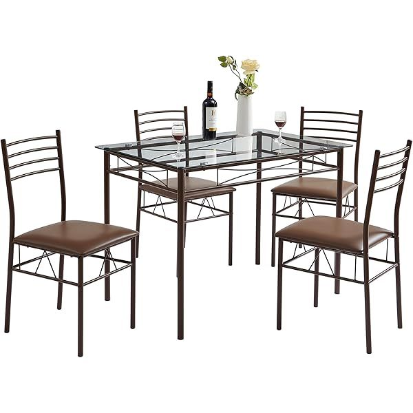 juego de mesa de comedor con mesa de vidrio para 4, Negro