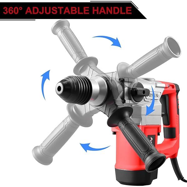 Taladro percutor rotativo con control de vibración y embrague de seguridad, martillo demoledor para hormigón, incluye 3 brocas, cinceles planos y puntiagudos, 13 amperios