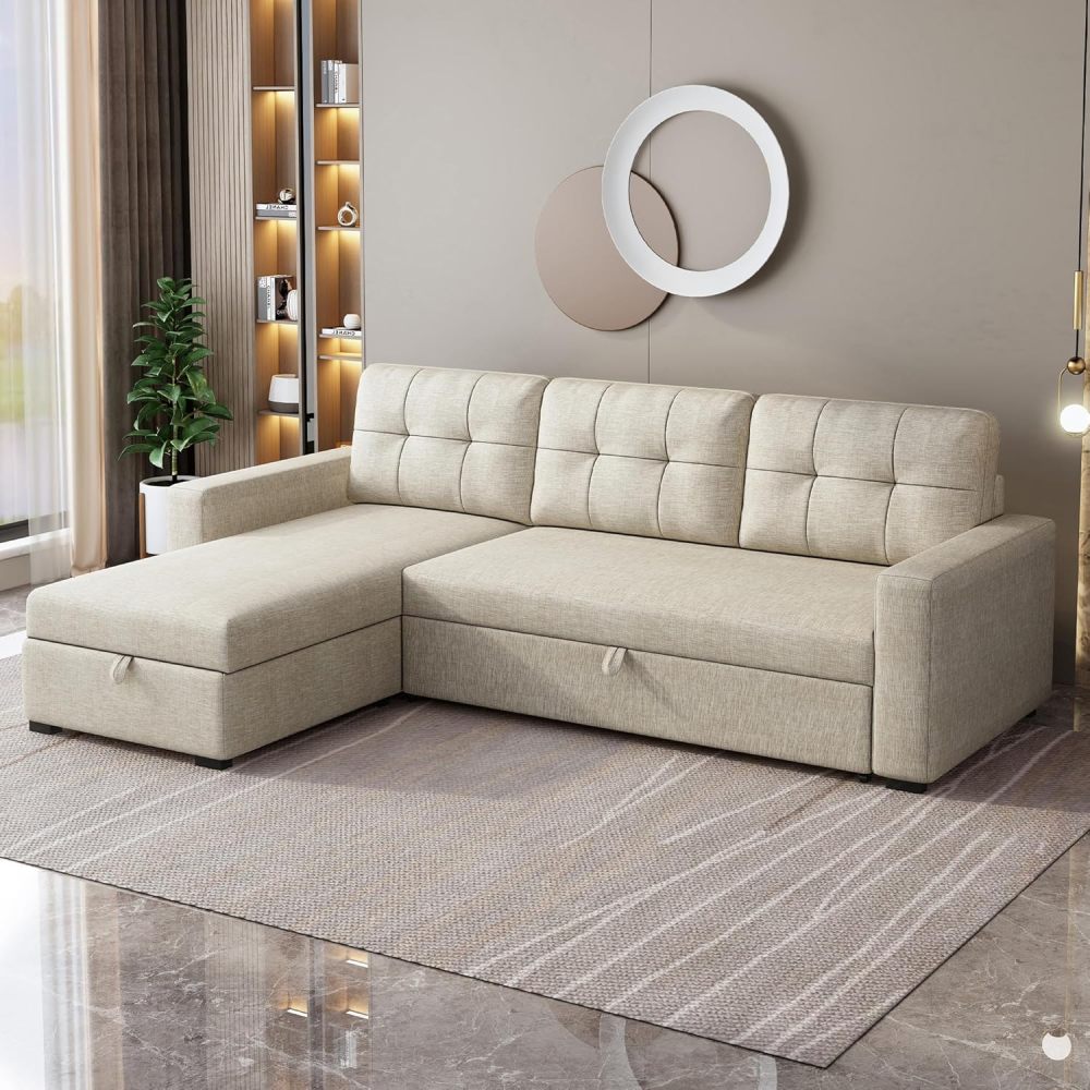 Sofá cama, sofá extraíble en forma de L con chaise longue con espacio de almacenamiento