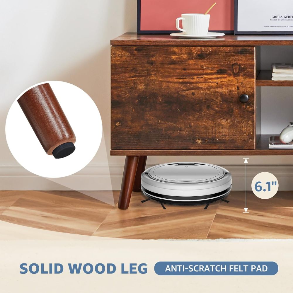 Soporte de TV para TV de 55 a 60 Pulgadas, Centro de Entretenimiento con clóset de Almacenamiento, Mesa Moderna de Consola Multimedia de Mediados de Siglo, bisagra Ajustable, Muebles de