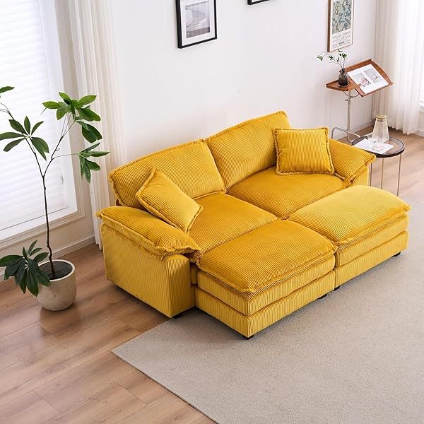 Sofá seccional Loveseat con otomana, sofá cama moderno con almohadas