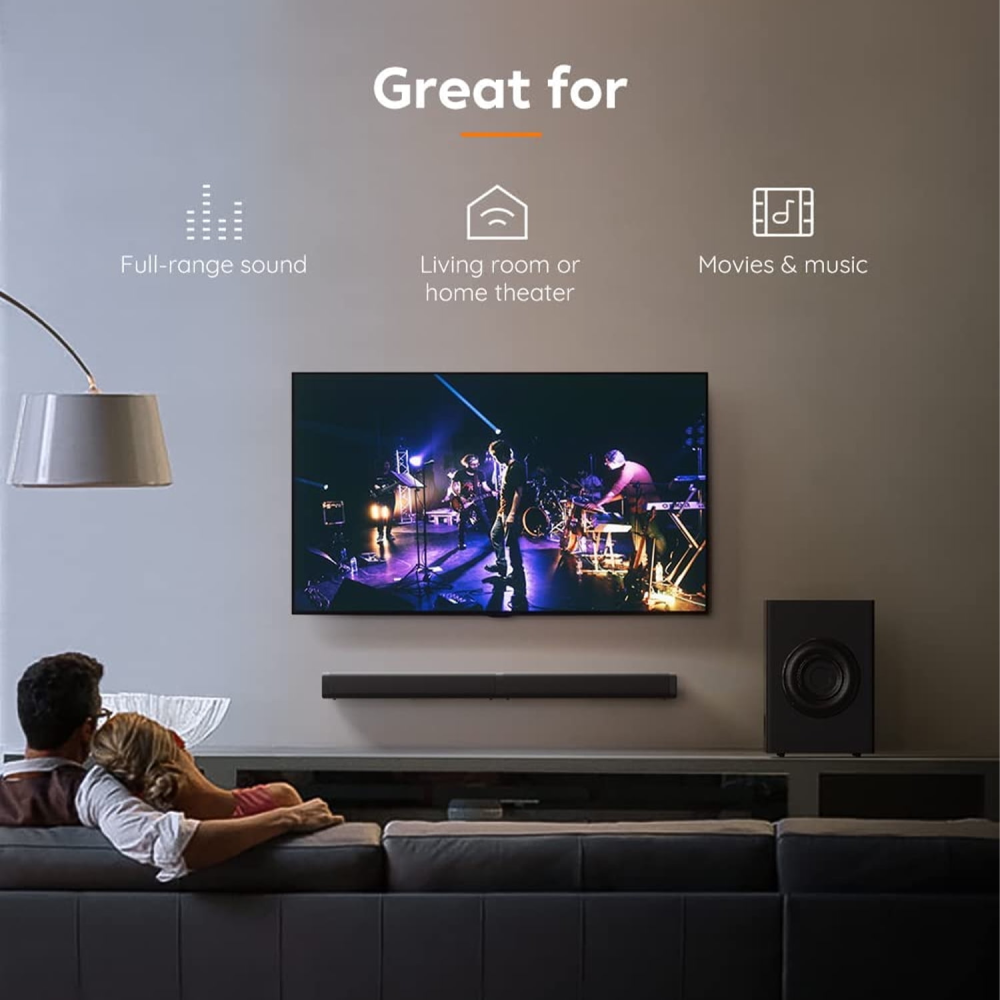 Barra de sonido con subwoofer, barras de sonido separables de 2.1 canales para TV, sonido envolvente 3D opcional, Bluetooth/HDMI-ARC/AUX