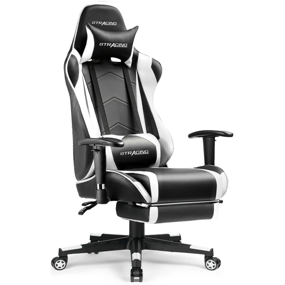 Silla gaming, silla ergonómica de escritorio con soporte lumbar, cuero sintético, reposapiés y reposacabezas ajustable.