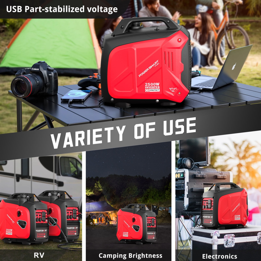 2500W Portable Inverter Gas Generator, CO Detect Super Quiet Low Oil Shutdown,for Camping