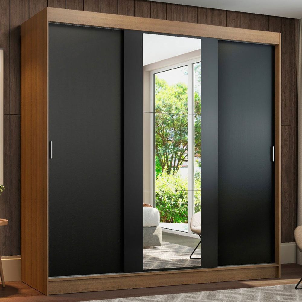 Closet con 3 puertas corredizas y 1 espejo - color negro