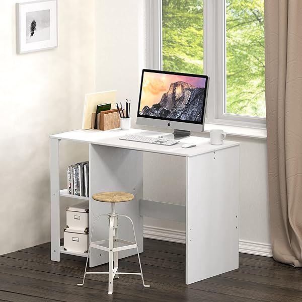 computadora para computadora con estantes, color blanco
