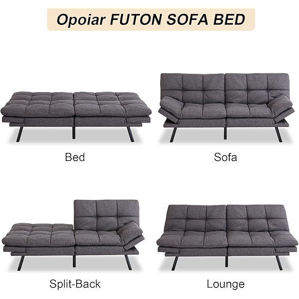 Opoiar Futon Couch,Convertible Futon Sofa Bed,Memory Foam Sleeper Sofa,Adjustable Modern Loveseat,Futon Sets, Sofa Bed for Compact Living Room,Apartment,Office,Grey