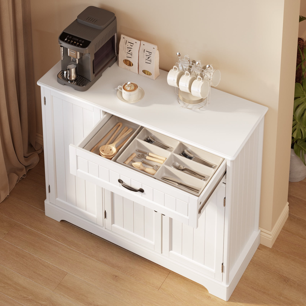 Barra de café, gabinete de almacenamiento de cocina de 42", aparador tipo buffet con 8 estantes, 1 cajón