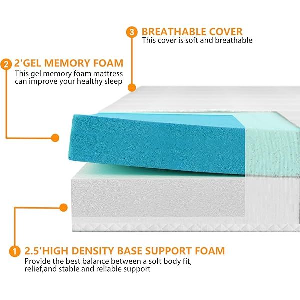 Colchón de espuma viscoelástica de gel frío de 4,5 pulgadas para sofá cama, sofá cama y sofá cama tamaño Queen