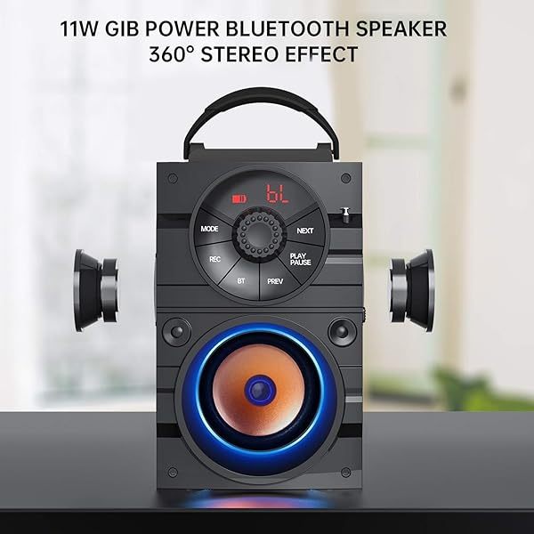 Altavoces portátiles Bluetooth grandes con luz, inalámbricos, con subwoofer, radio FM, luces LED, ecualizador, graves potentes, Bluetooth 4.2
