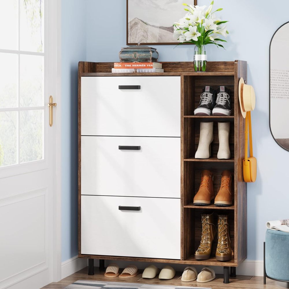 Tribesigns Shoe Cabinet, Flip Drawers Shoe Storage Cabinet for Entryway with 3 Flip Drawers and 5 Shelves, Freestanding Shoes