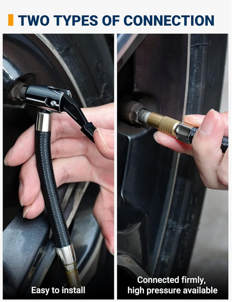 Inflador de Llantas Digital Automatico, Compresor de Aire Portatil para Auto 12V con Bomba Electrico con Pantalla LCD, Luz LED, Kit de Adaptadores y Fusible AMARILLO