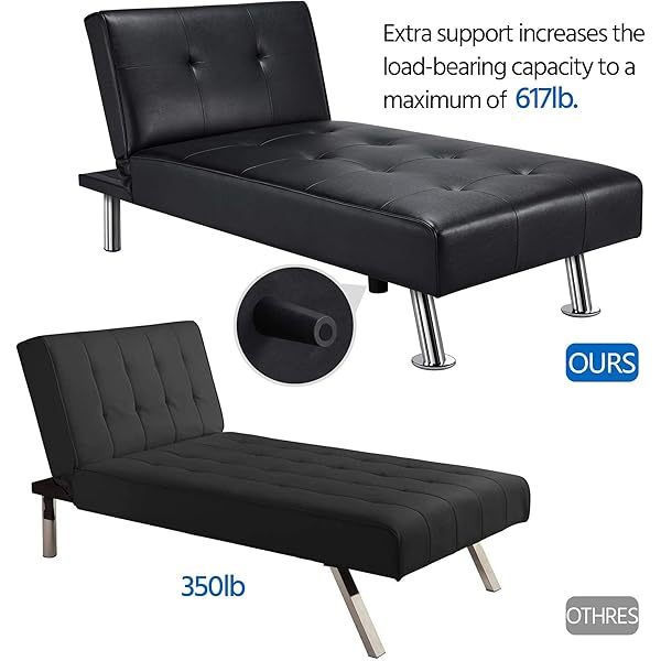 Sofá cama convertible de piel sintética, sofá futón, sofá reclinable moderno, sofá cama con patas de metal cromado