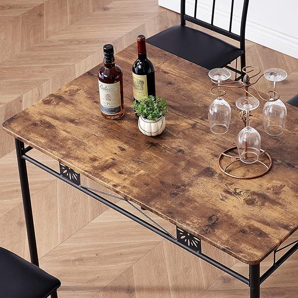 Mesa de comedor con 4 sillas [4 manteles individuales incluidos, negro, 43,3 x 27,5 x 30, 15,7 x 16,9 x 33,8] Juego de mesa de comedor negro para 4