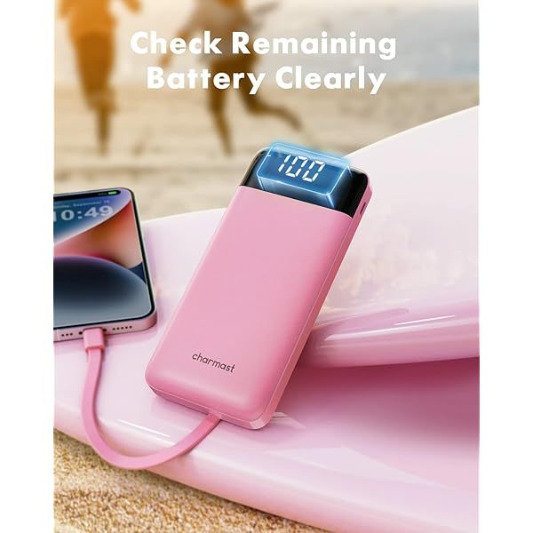 Portable Charger with Built in Cables, Portable Charger with Cords Wires Slim 10000mAh Travel Essentials Battery Pack 6 Outputs 3A High Speed Power Bank for iPhone Samsung Pixel LG Moto iPad A-Black