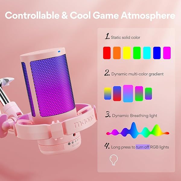 Micrófono USB para juegos, micrófono de condensador con cancelación de ruido, silenciador, ganancia, monitoreo y brazo articulado para transmisión
