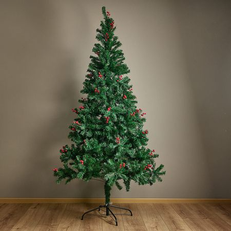 Navideño Colección Dorada: Árbol de navidad con Berries 210cm y 864 ramas + 88 Bolas Doradas + 10m de 200 luces LED Cálida