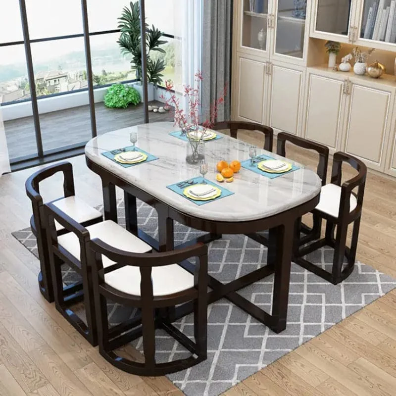 Mesa de comedor de madera maciza de mármol para 6 personas