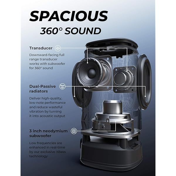 Altavoz Bluetooth portátil con sonido 360 de alta fidelidad, Bluetooth 5.3, 3 controladores con 2 radiadores pasivos, XBass integrado, tiempo de reproducción de 24 horas, resistente al agua IP67 para exteriores
