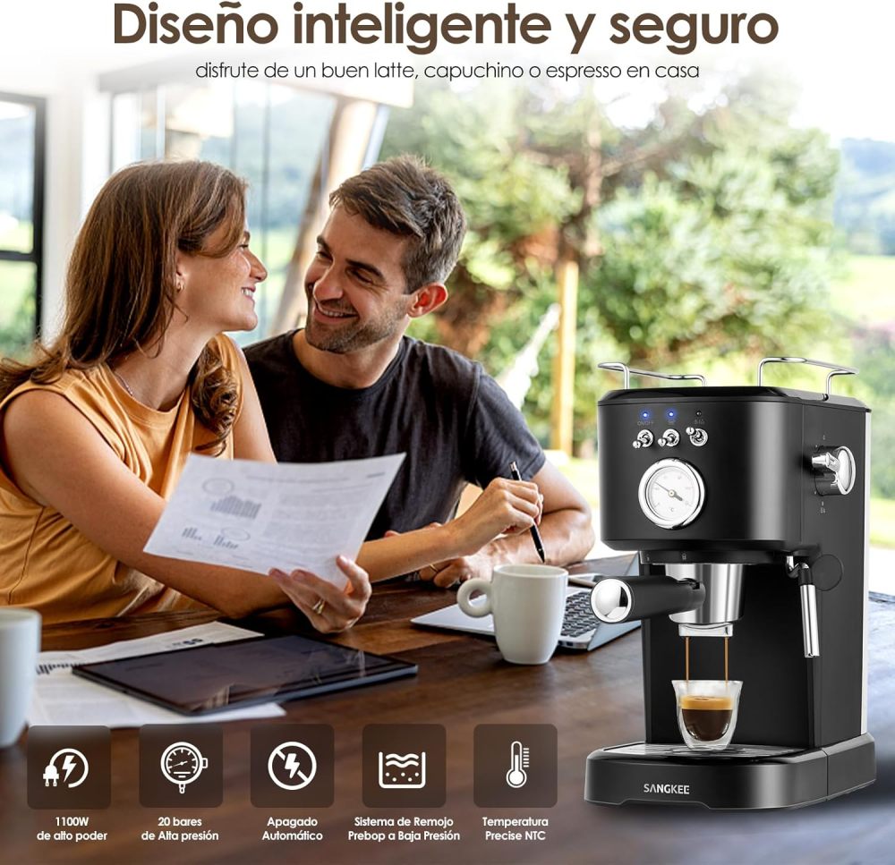 Máquina de Espresso y Capuchino 20 Bares, Cafetera Cápsulas y Café Molido con Espumador de Leche (ESS2)