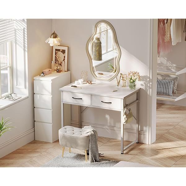 Escritorio de tocador blanco, mesa de estudio, escritura y trabajo moderna de 32 pulgadas