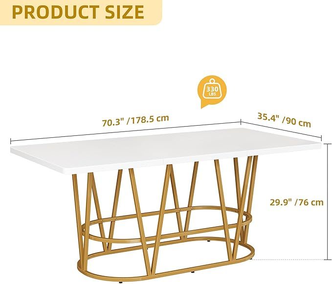 Mesa de Comedor Moderna para 6 a 8 Personas, Mesa de Cocina grande de 70.3 Pulgadas con Mesa de mármol sintético y Patas geométricas Doradas, Mesa de Comedor de Madera para reuniones