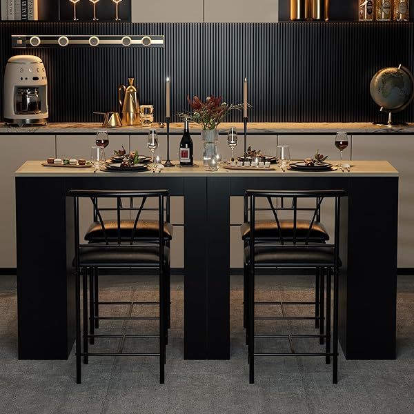 Mesa de bar pequeña y sillas de cocina alta rincón de desayuno con taburetes/juego de comedor para 2