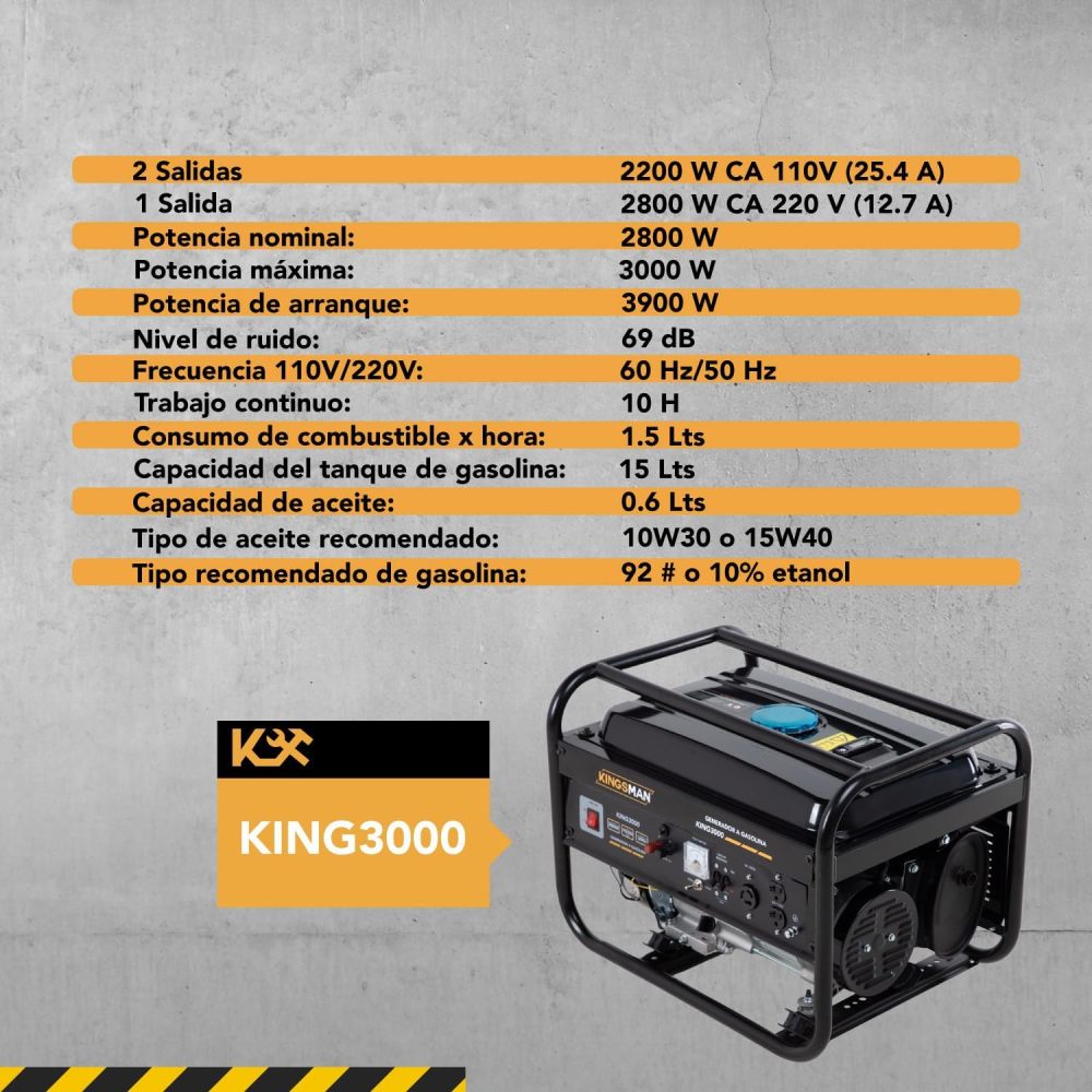 Generador De Corriente Eléctrica A Gasolina 3000 W - Motor de 1 Cilindro De 4 Tiempos - Planta De Luz Portátil - Estación De Energía - 110/220 V - 60 Hertz - Tanque de combustible 15 L