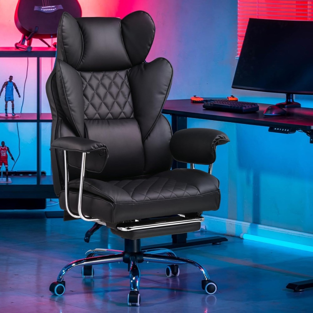 Silla para juegos, silla de oficina con soporte lumbar con resortes embolsados, ergonómica y cómoda