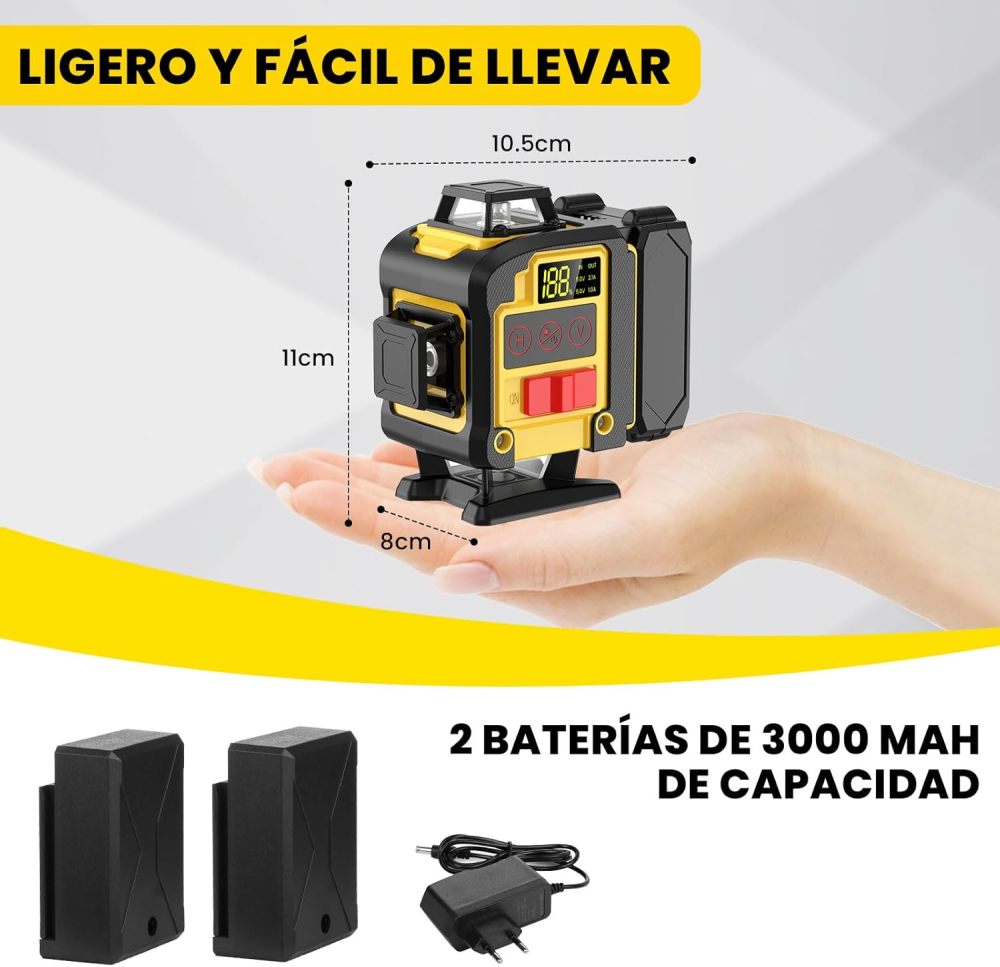 Nivel láser autonivelante con trípode, nivel láser 4D de 16 líneas, nivel láser en cruz verde de 360°, nivel autonivelante con mando a distancia, soporte y caja de herramientas